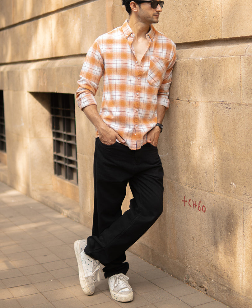 Mustard Knitted Checks Shirt
