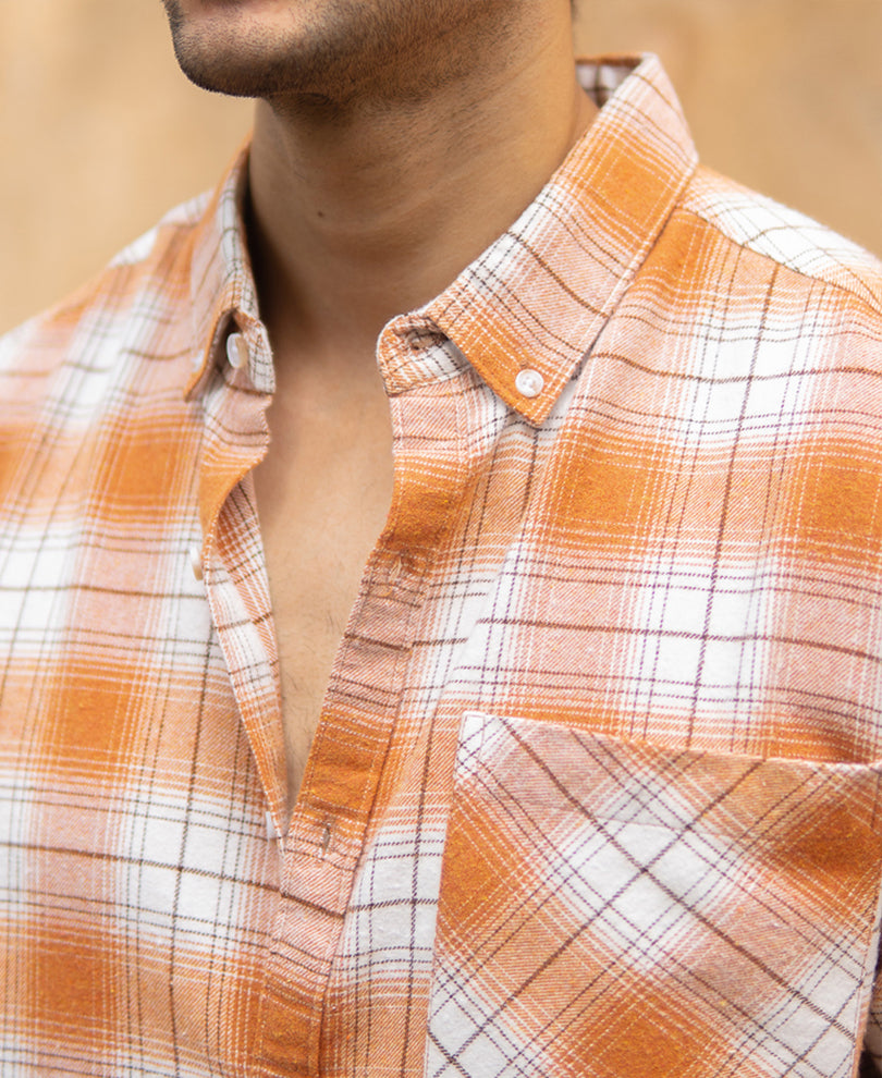 Mustard Knitted Checks Shirt