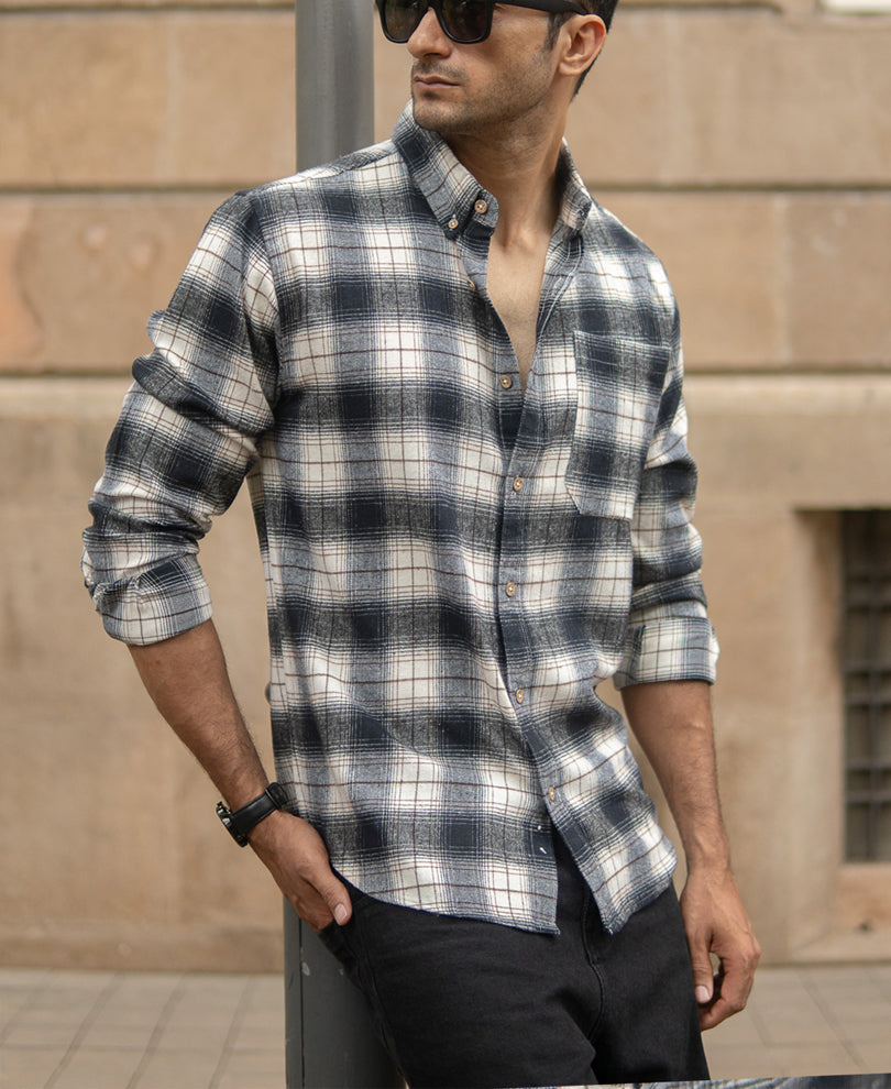 Blue Brushed Checks Shirt