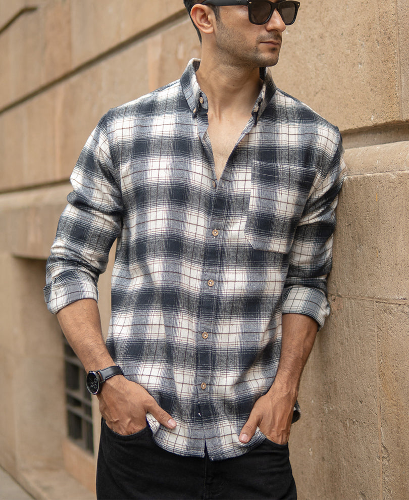 Blue Brushed Checks Shirt
