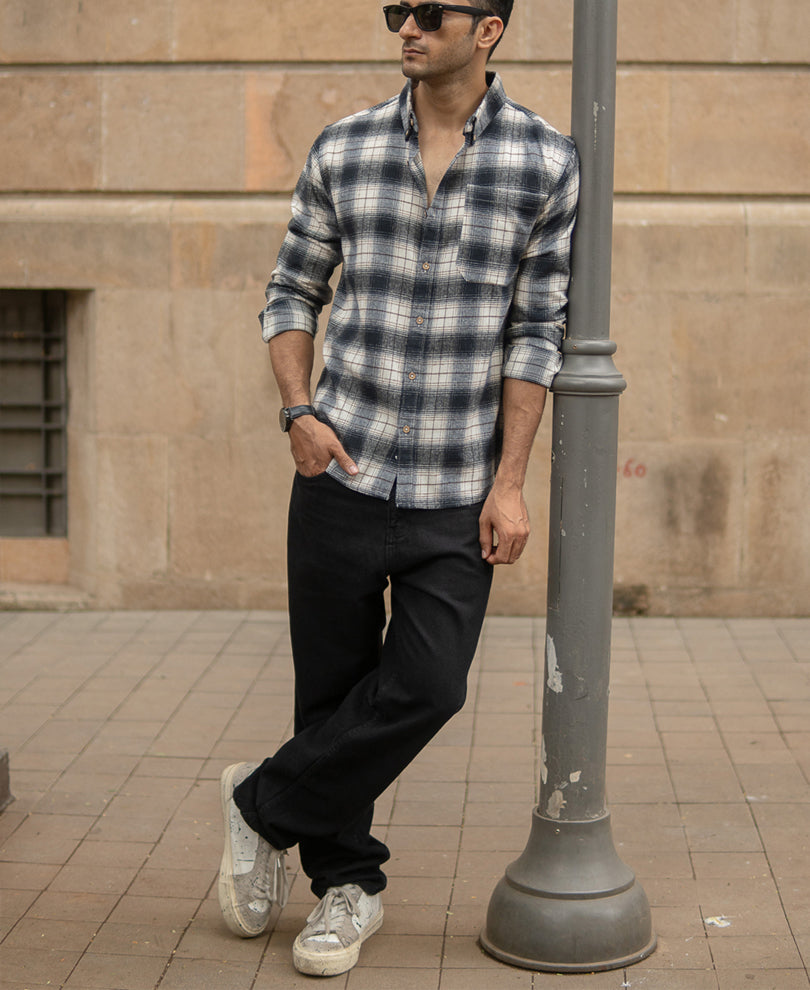 Blue Brushed Checks Shirt