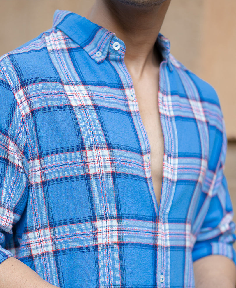 Blue Brushed Full Sleeves Checks Shirt