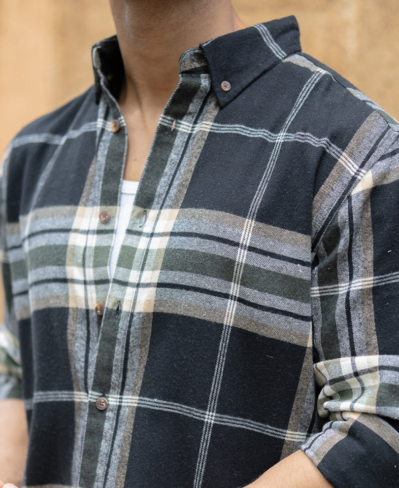 Black Macro Checks Button Down Shirt