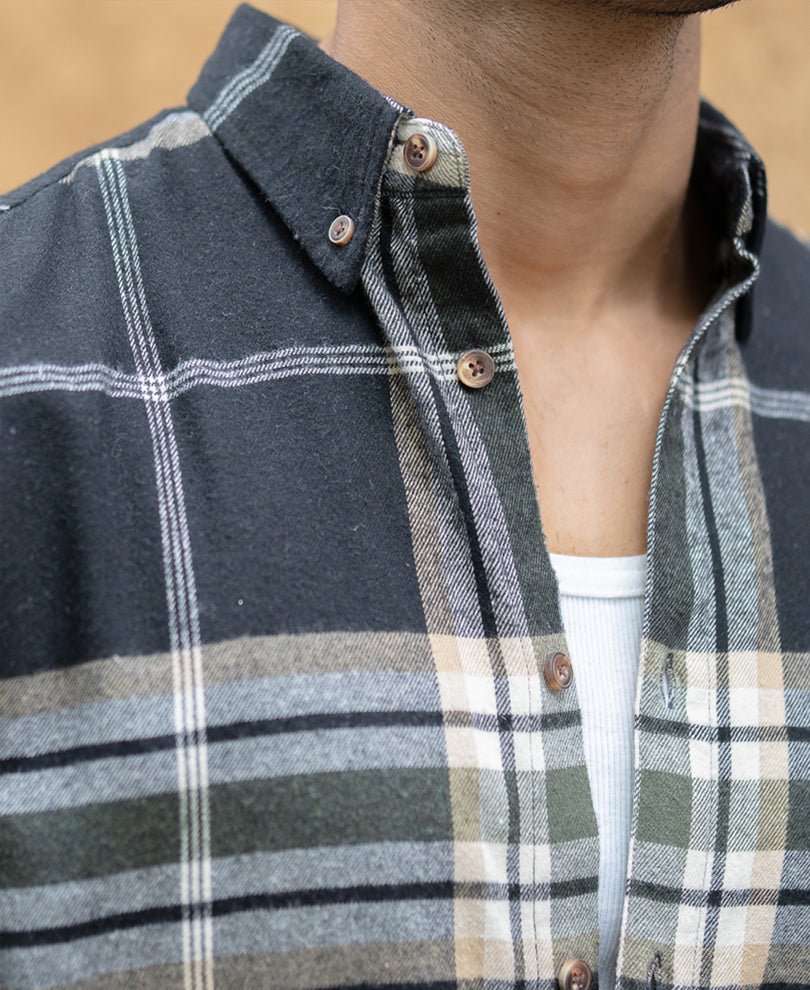 Black Macro Checks Button Down Shirt