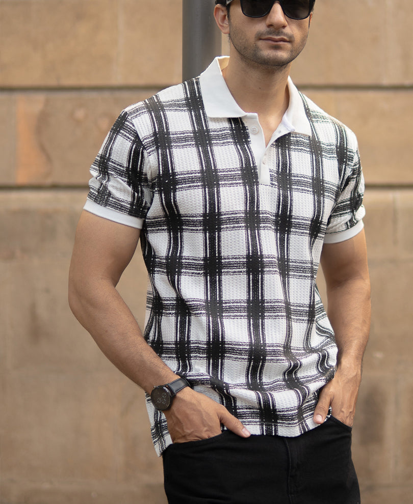 Black And White Printed Checks T-Shirt