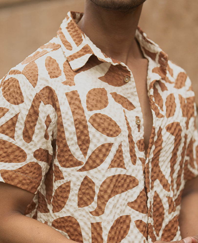 Dark Tan Printed Structured Shirt