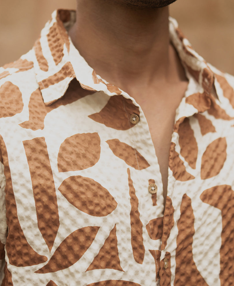 Dark Tan Printed Structured Shirt