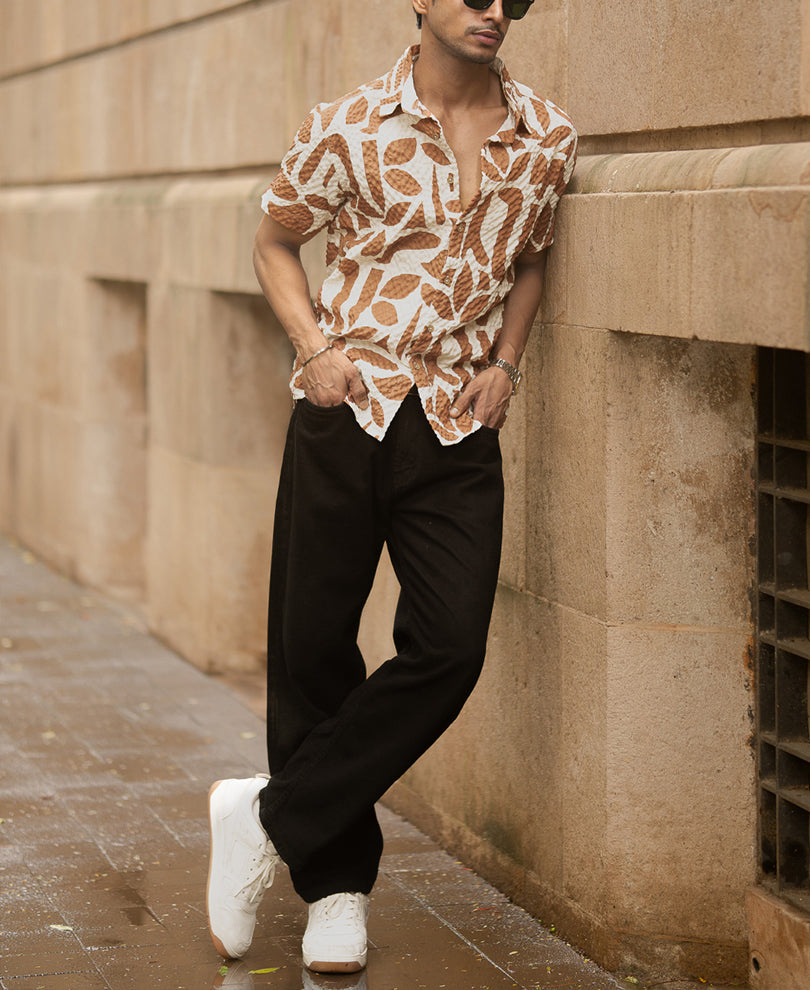 Dark Tan Printed Structured Shirt