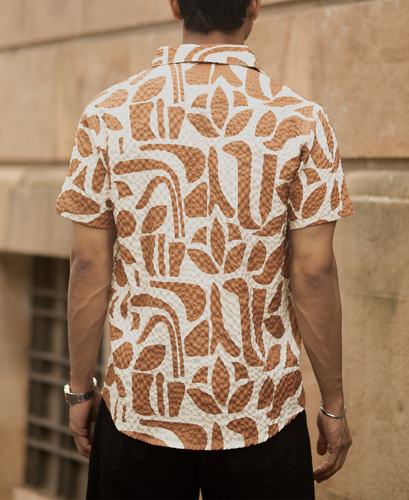 Dark Tan Printed Structured Shirt