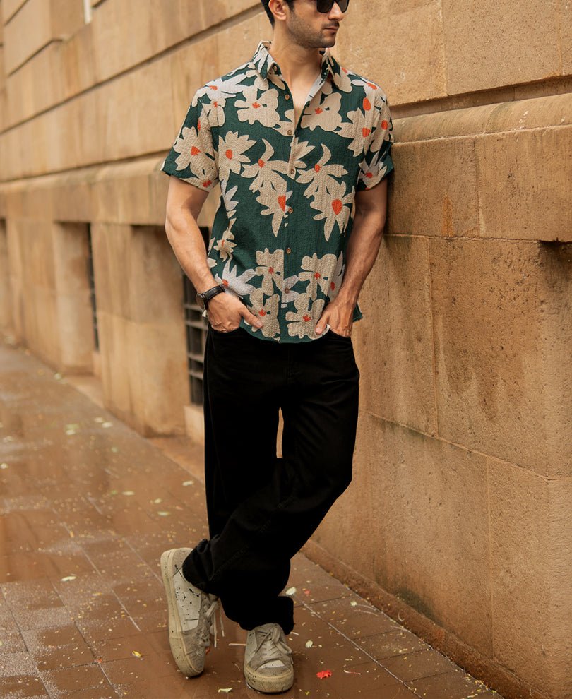 Green Floral Structured Shirt