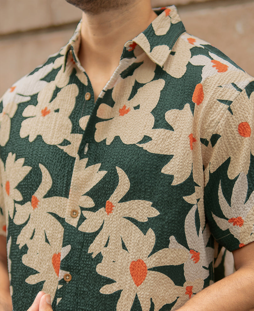 Green Floral Structured Shirt