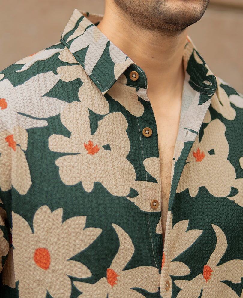 Green Floral Structured Shirt