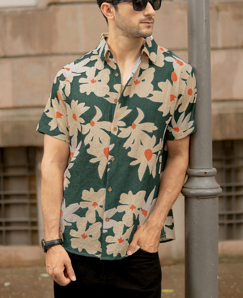 Green Floral Structured Shirt