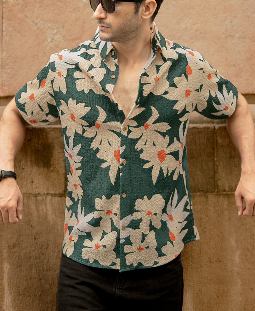 Green Floral Structured Shirt