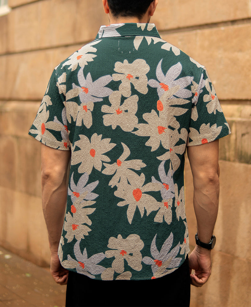 Green Floral Structured Shirt