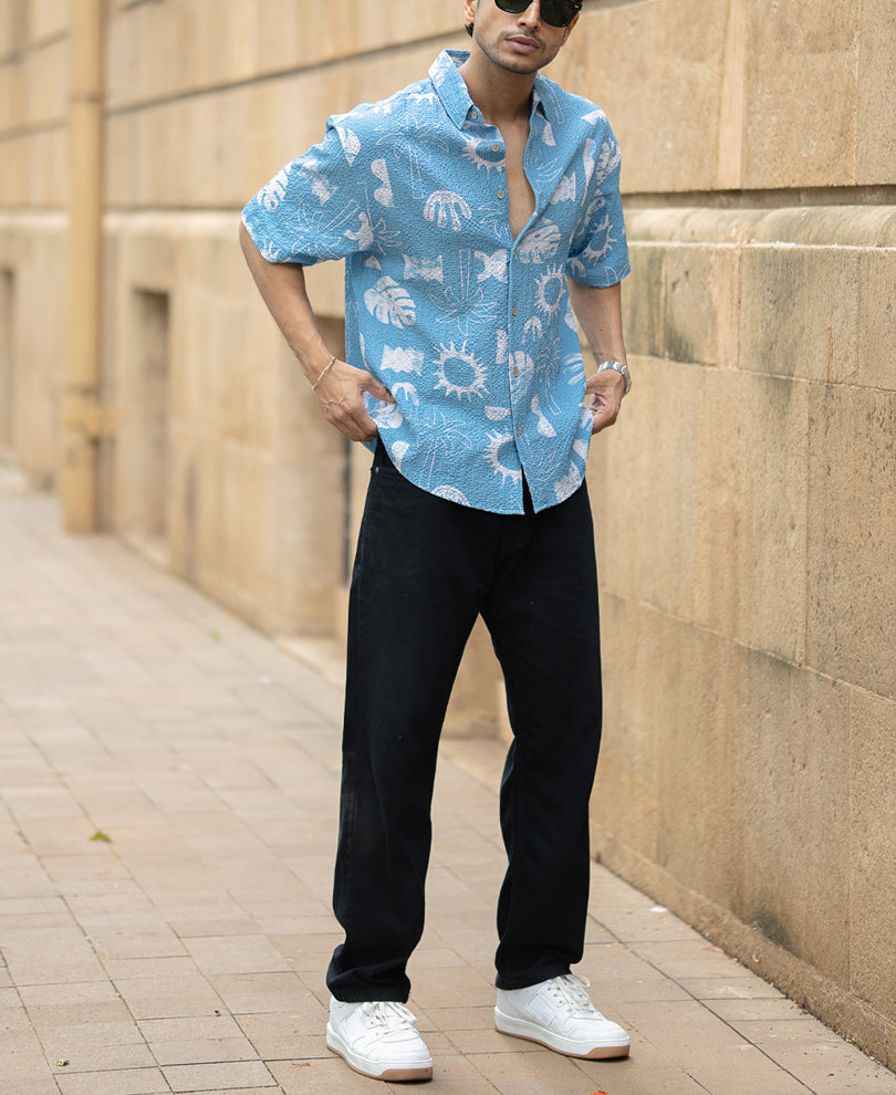 Light Blue Tropical Print Shirt