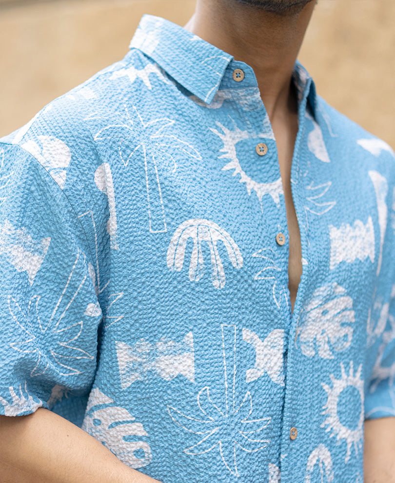 Light Blue Tropical Print Shirt