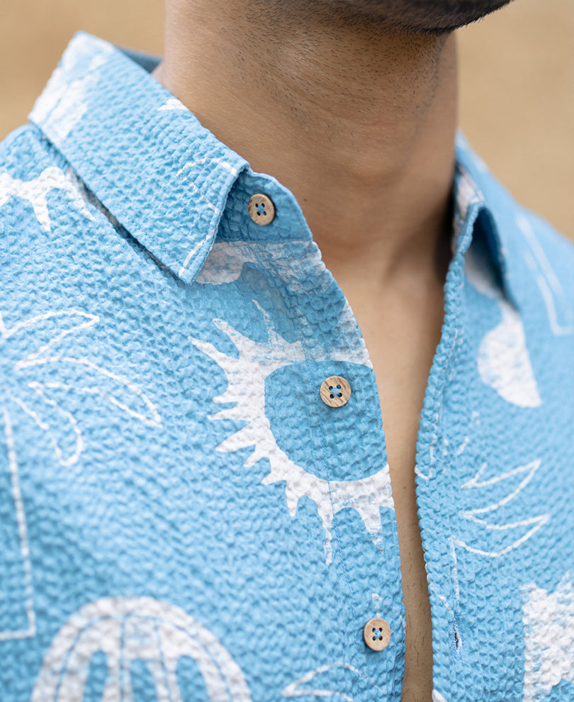 Light Blue Tropical Print Shirt