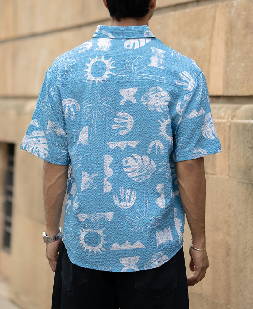 Light Blue Tropical Print Shirt