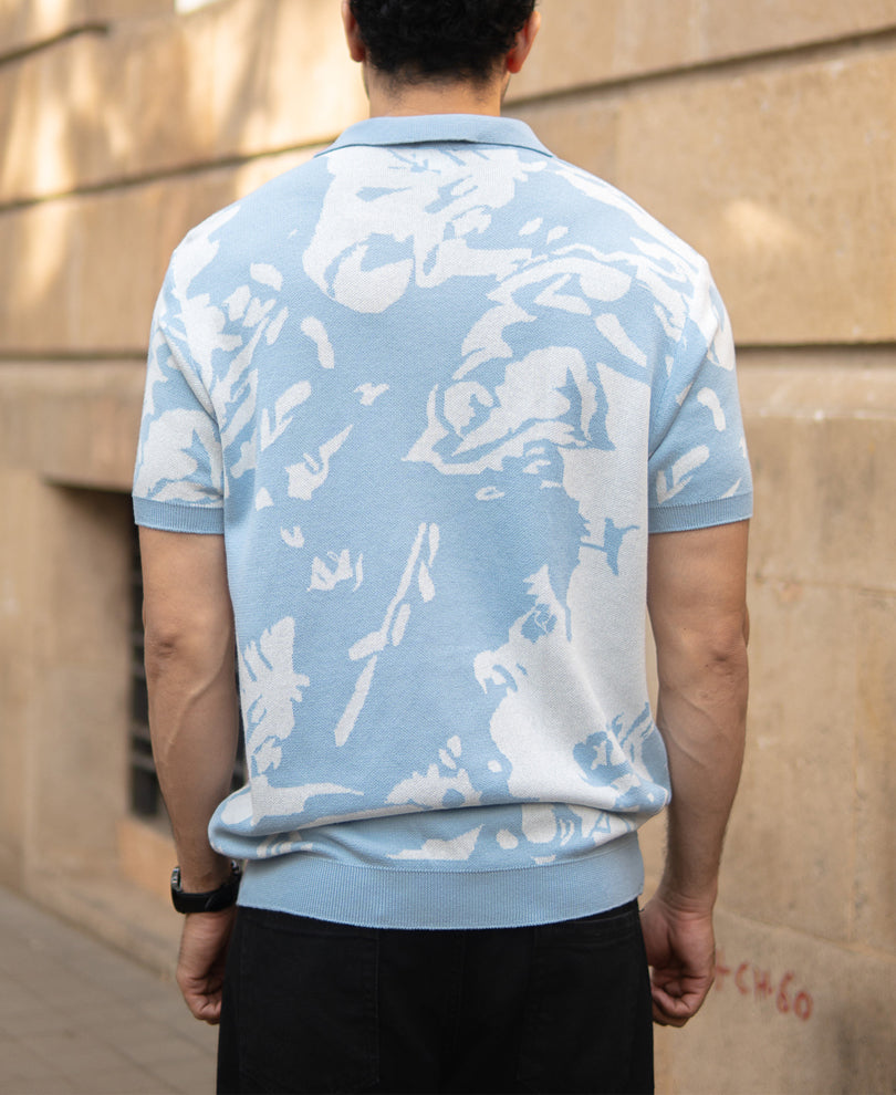 Light Blue Abstract Knit T-Shirt