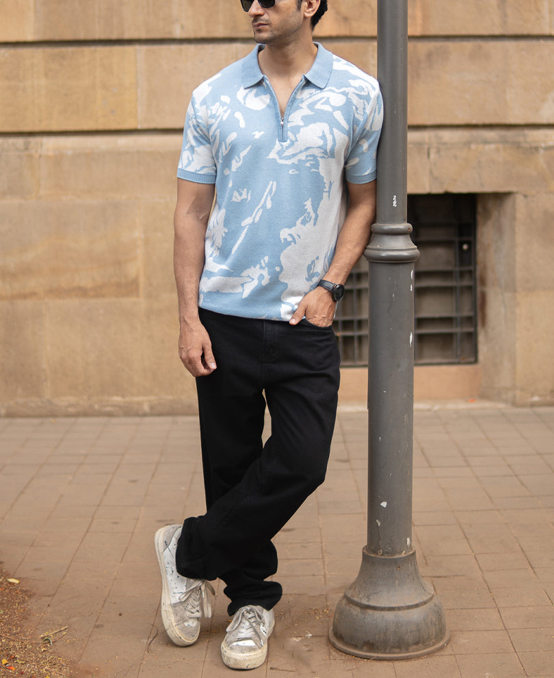 Light Blue Abstract Knit T-Shirt