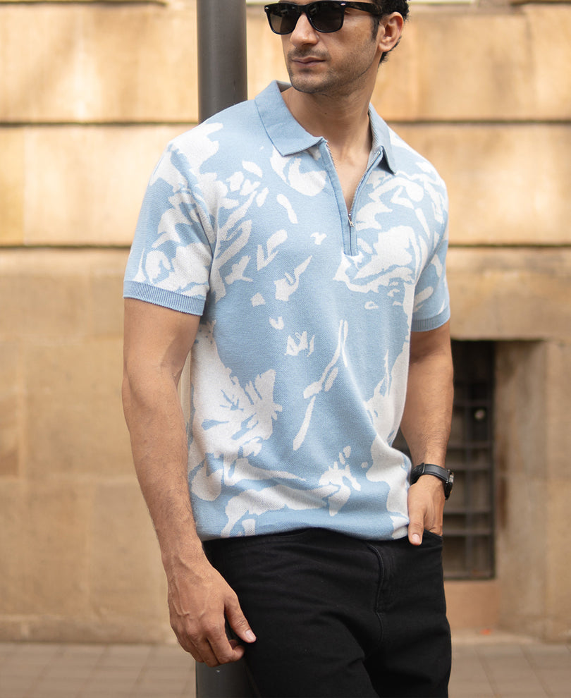 Light Blue Abstract Knit T-Shirt