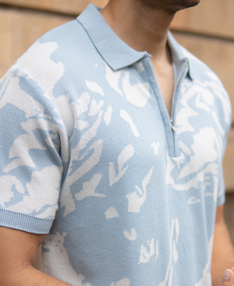 Light Blue Abstract Knit T-Shirt