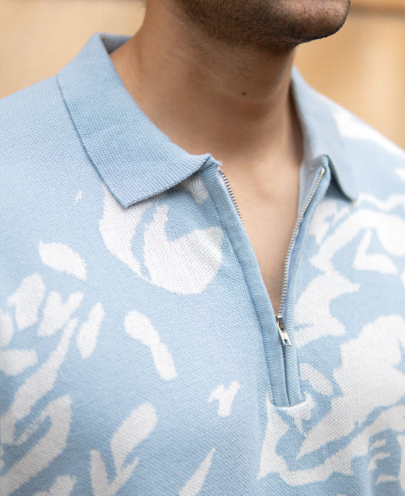 Light Blue Abstract Knit T-Shirt