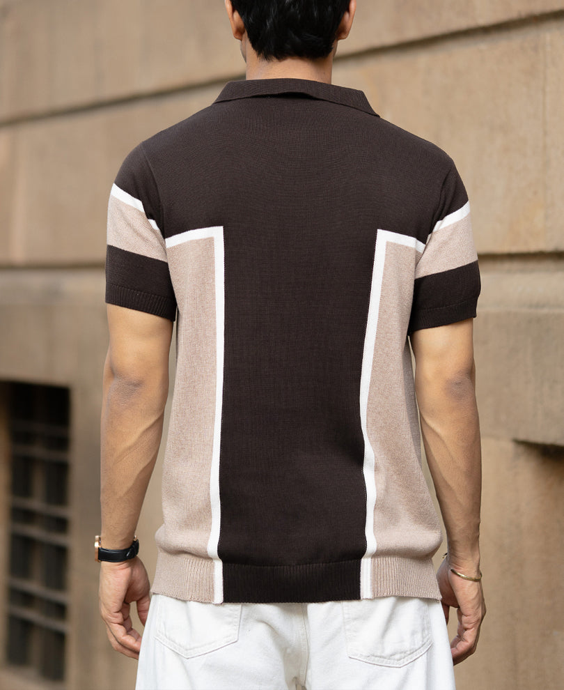 Dark Brown Colour Blocked T-Shirt