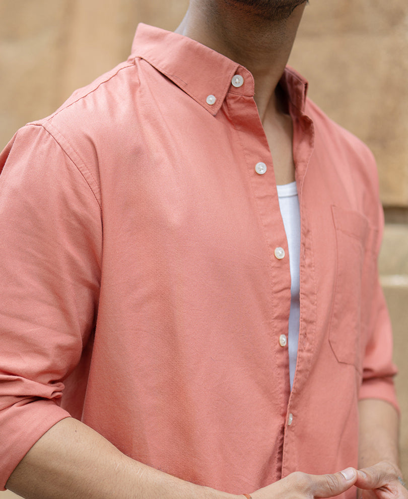 Dark Peach Cotton Oxford Shirt