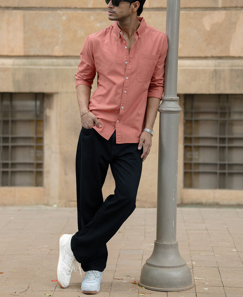 Dark Peach Cotton Oxford Shirt