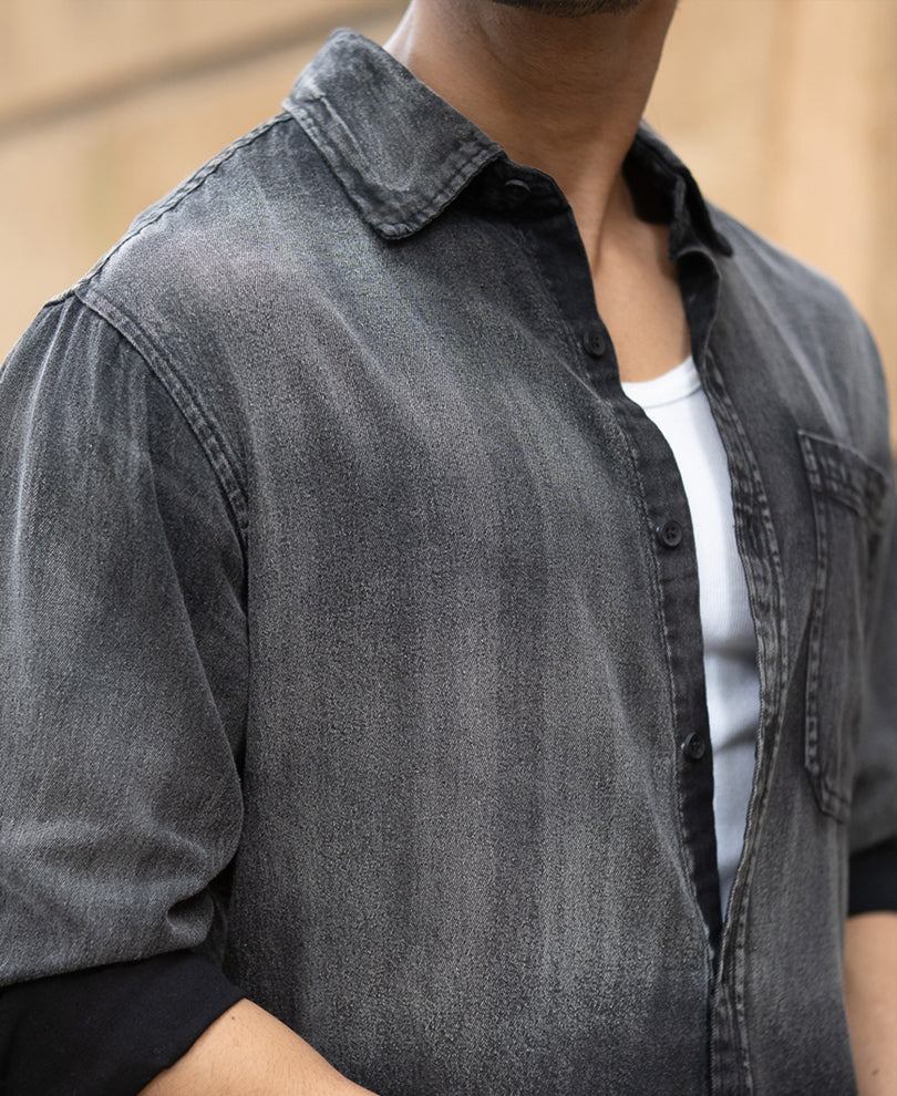 Black Sprayed Denim Shirt
