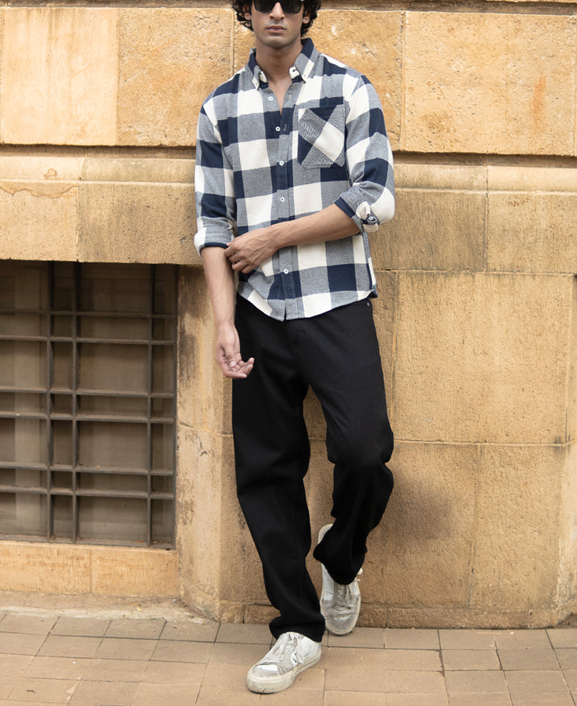 Navy Checks Shirt With Pocket