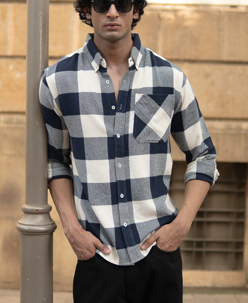Navy Checks Shirt With Pocket