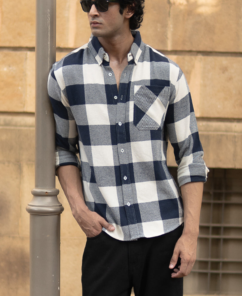 Navy Checks Shirt With Pocket
