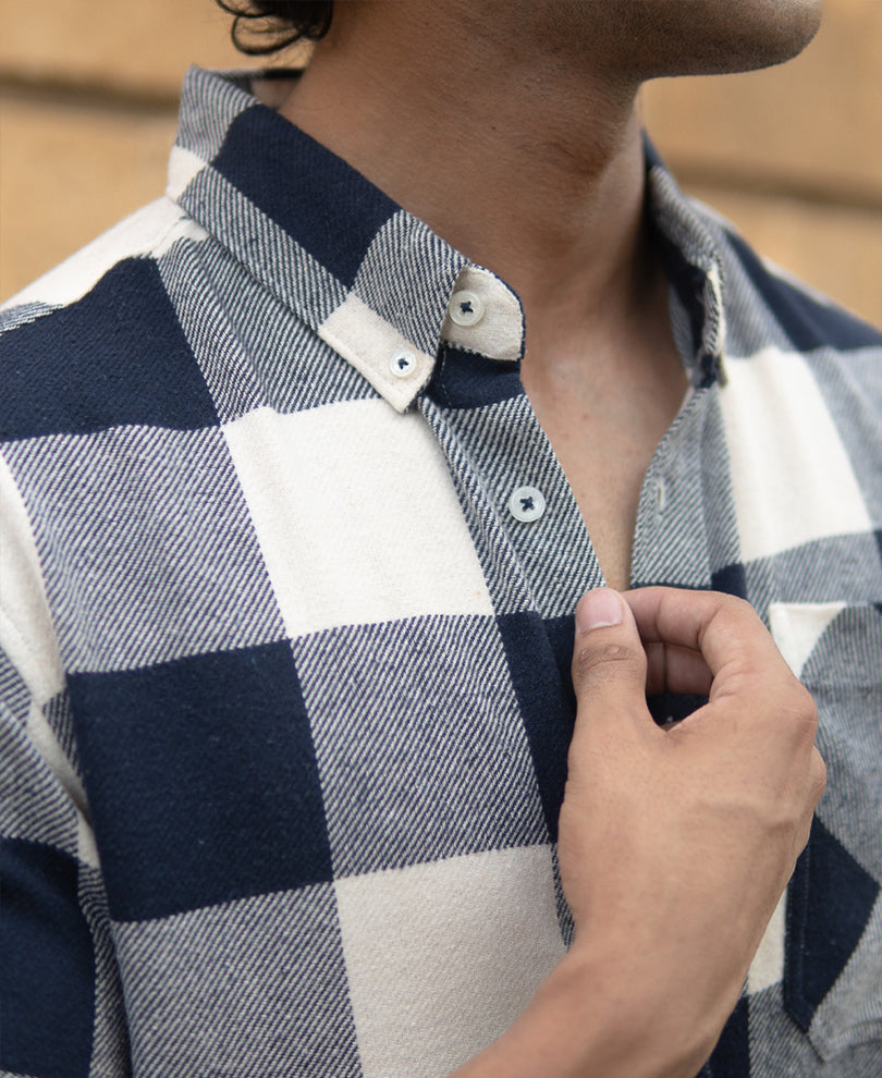 Navy Checks Shirt With Pocket