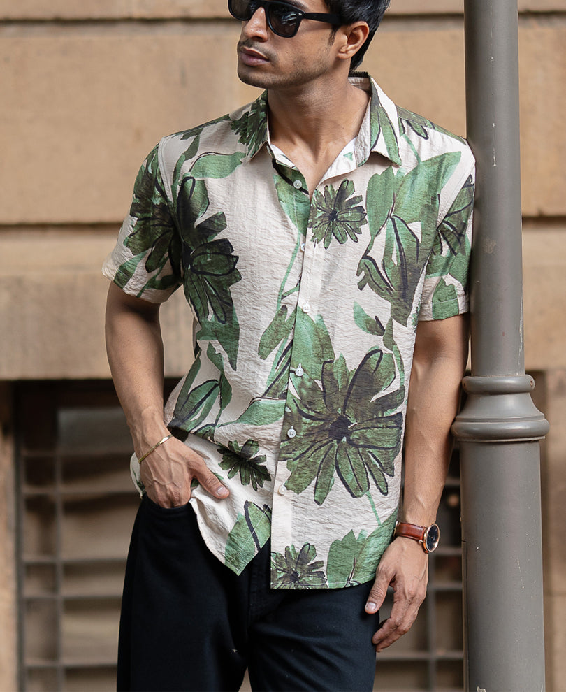Beige Floral Print Shirt