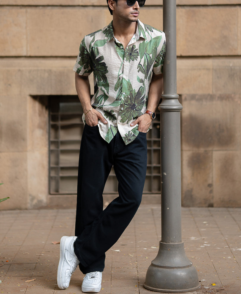 Beige Floral Print Shirt