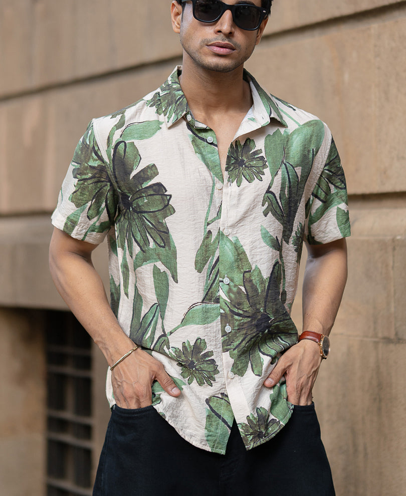 Beige Floral Print Shirt