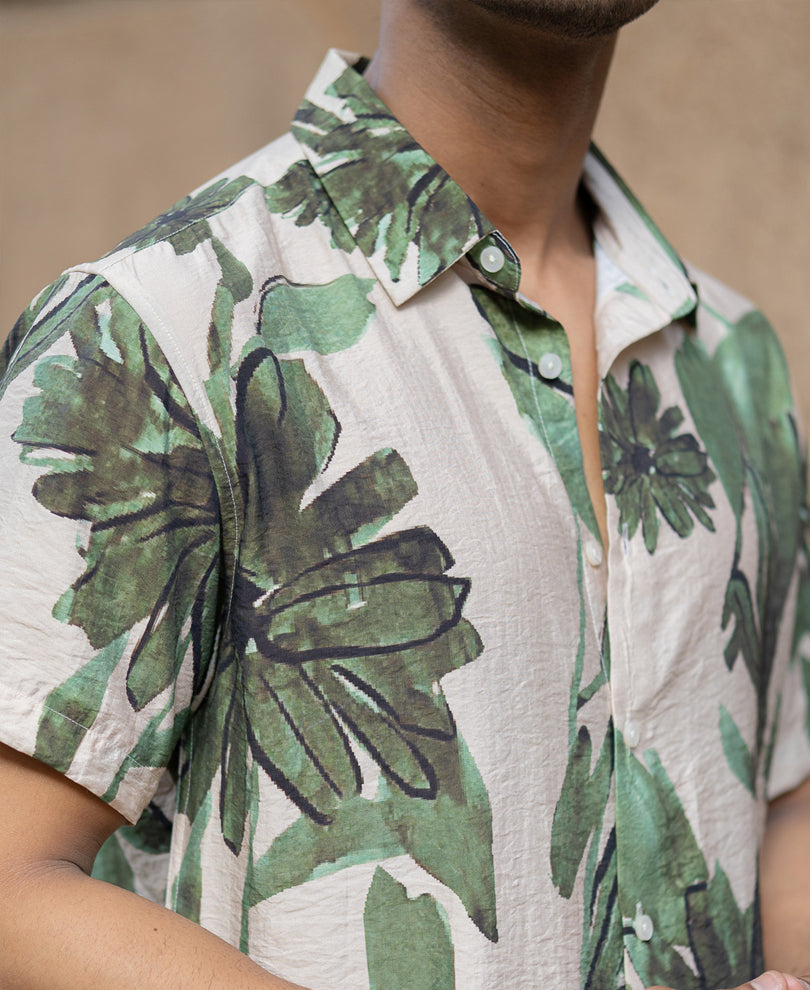 Beige Floral Print Shirt