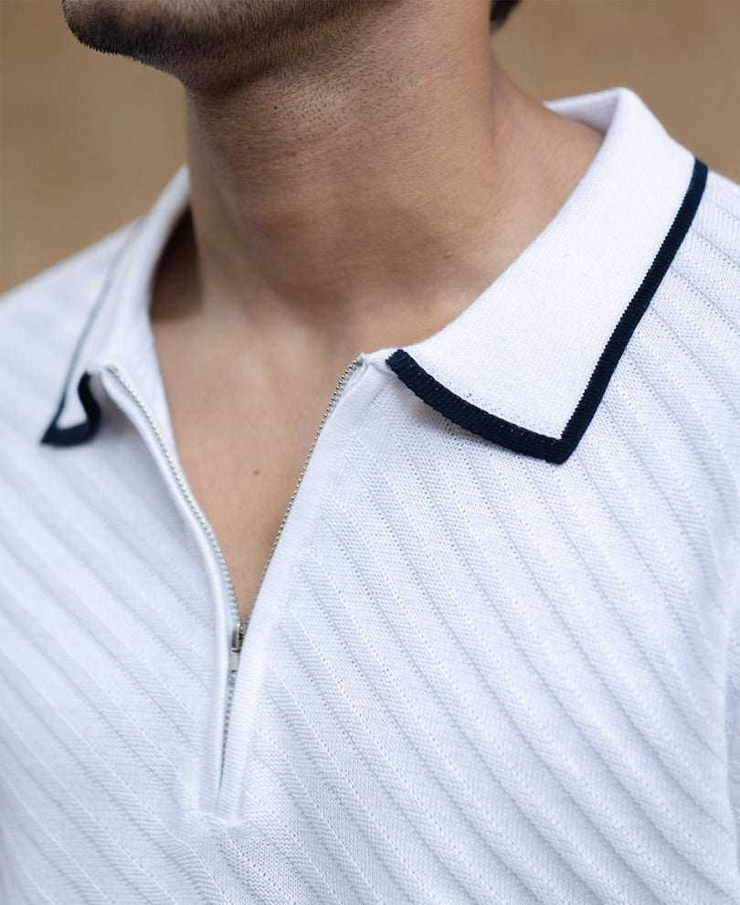 White Diagonal Knit T-Shirt