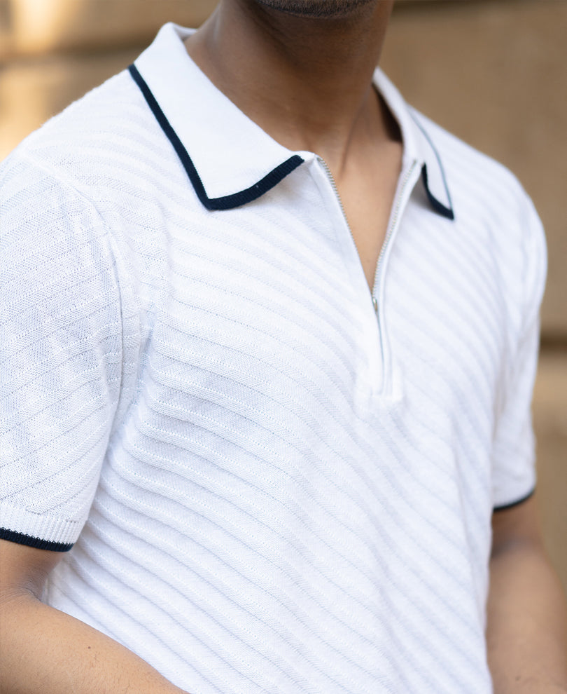 White Diagonal Knit T-Shirt