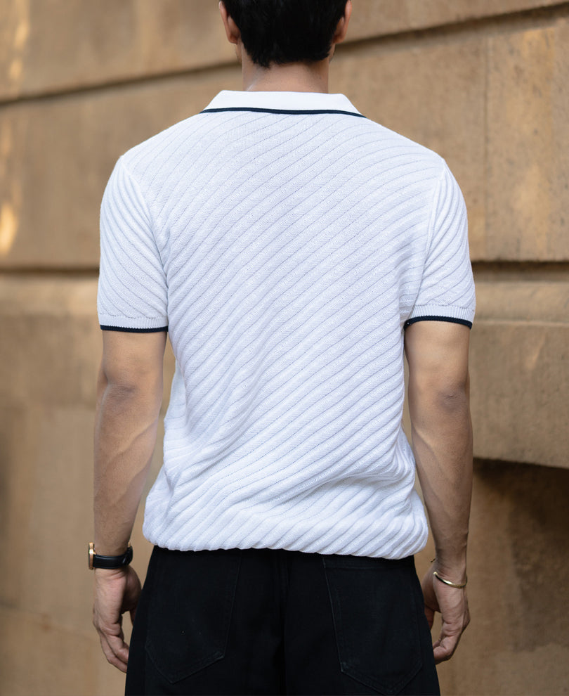 White Diagonal Knit T-Shirt