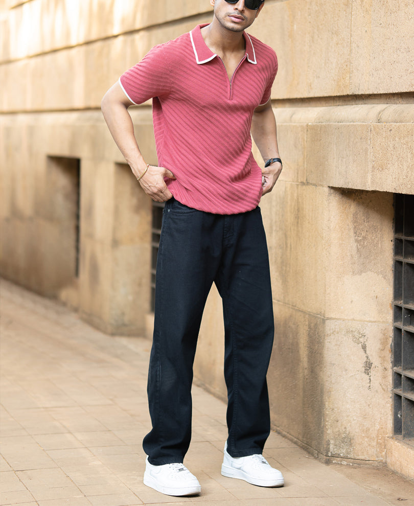 Coral Diagonal Knit T-Shirt