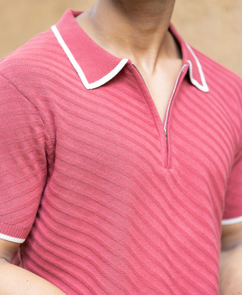 Coral Diagonal Knit T-Shirt