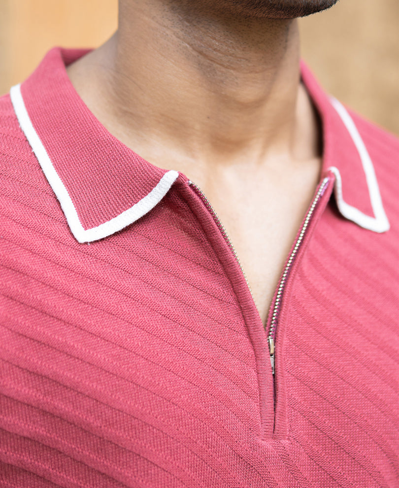 Coral Diagonal Knit T-Shirt
