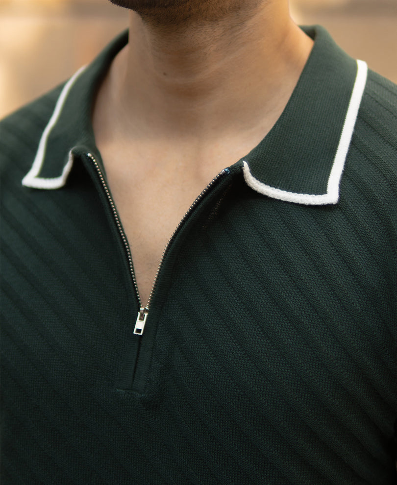Bottle Green Diagonal Knit T-Shirt