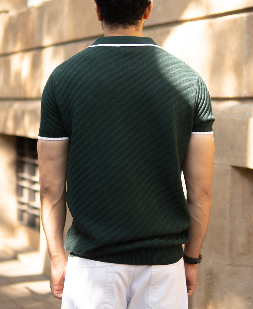 Bottle Green Diagonal Knit T-Shirt