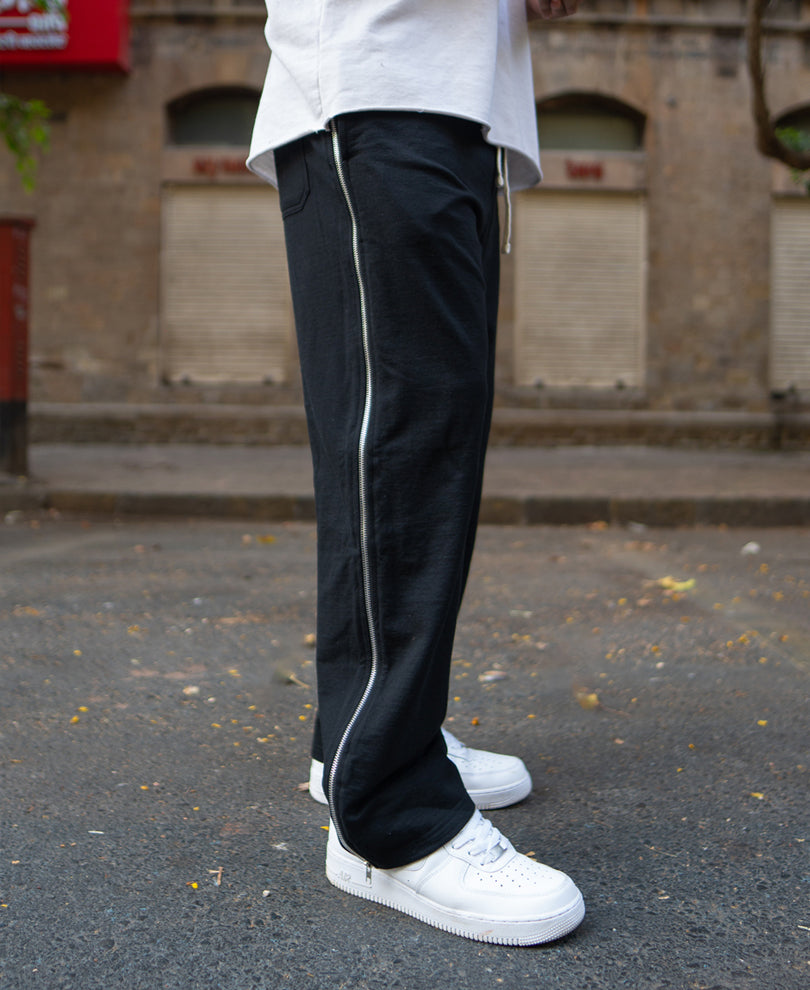 Black Trackpant With Side Zipper