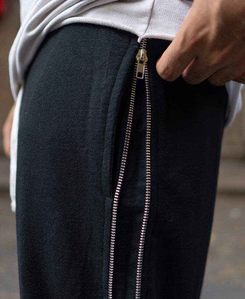 Black Trackpant With Side Zipper